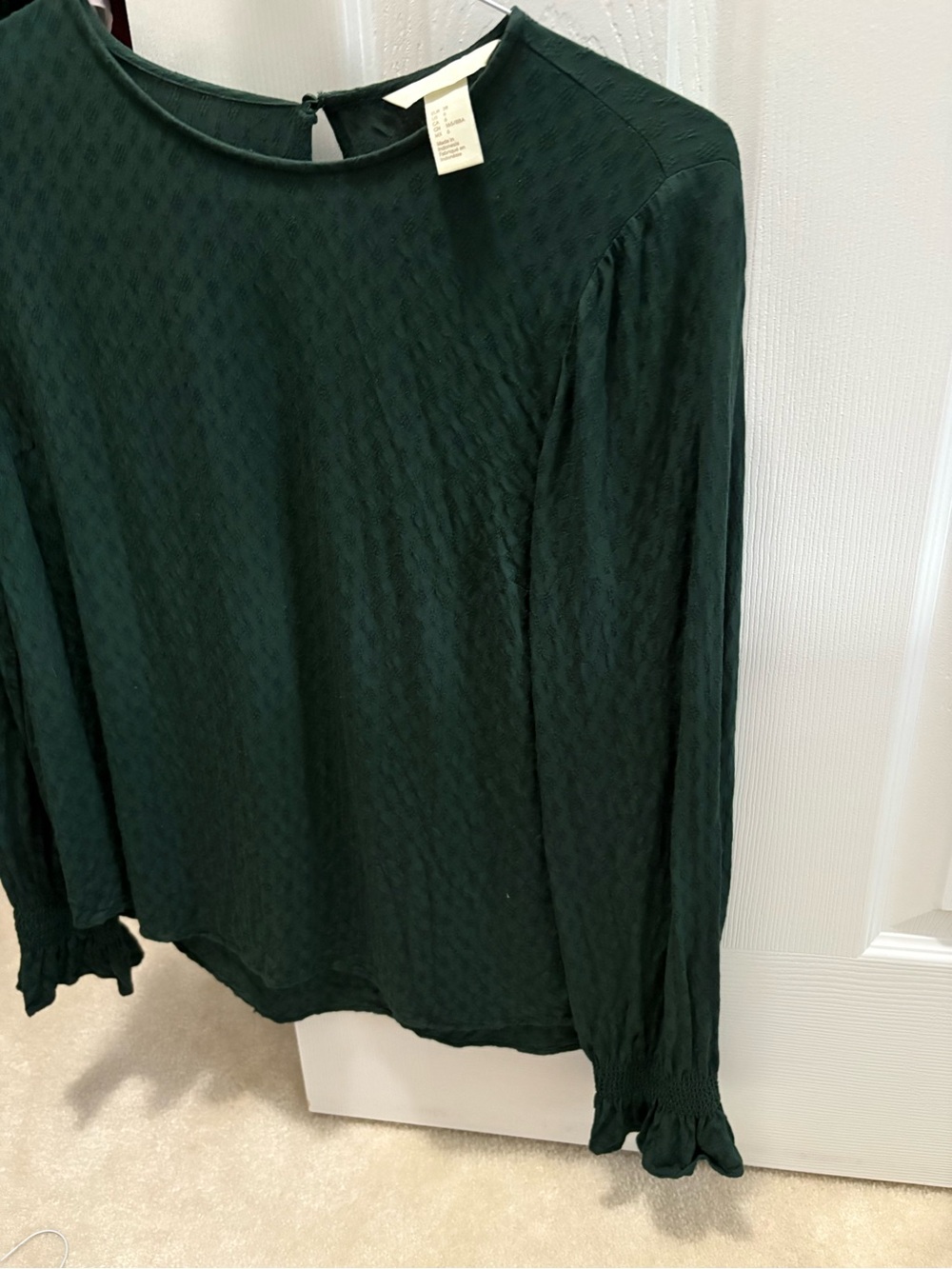 H&M Dark Green Long-Sleeve Textured Top